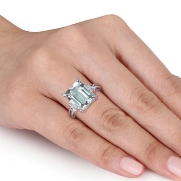 Brand NWT Delmar Sterling Silver Prasiolite & White Topaz Ring Size 6 - Picture 2 of 5